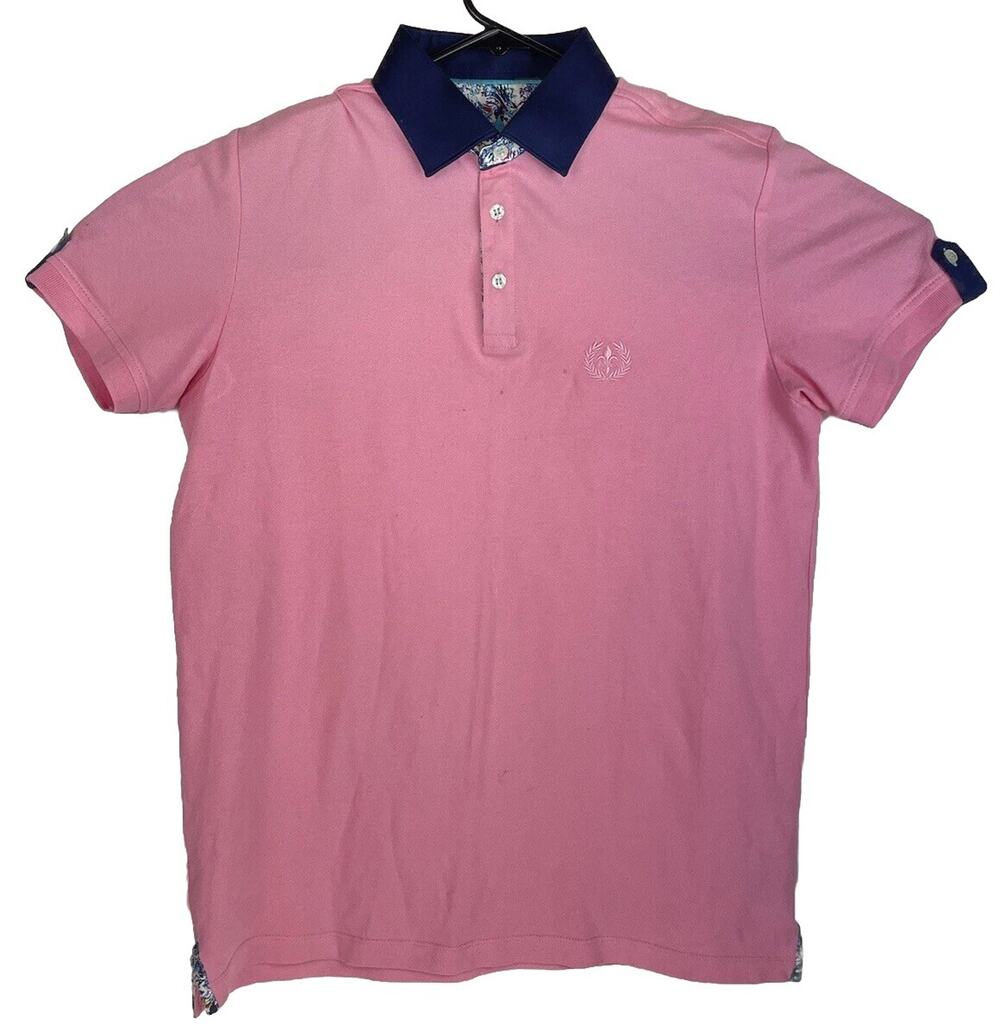 AU NOIR Polo Collared S/S Shirt Men's 3 Medium Pink 100% Mercerized Cotton